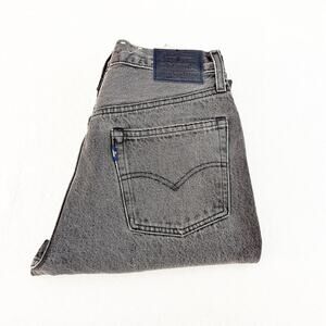 Levi's 501 Gray Straight Leg Denim Jeans Leather Patches Size 28 / 28